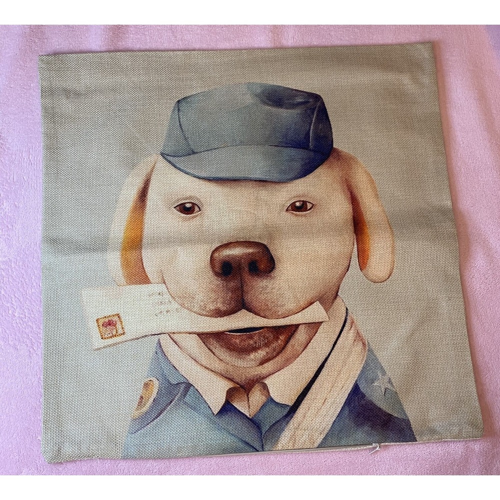 1 Delivery Doggie Wearing Blue Hat/Shirt Pillow Cover Decorative Pillowcase Zip